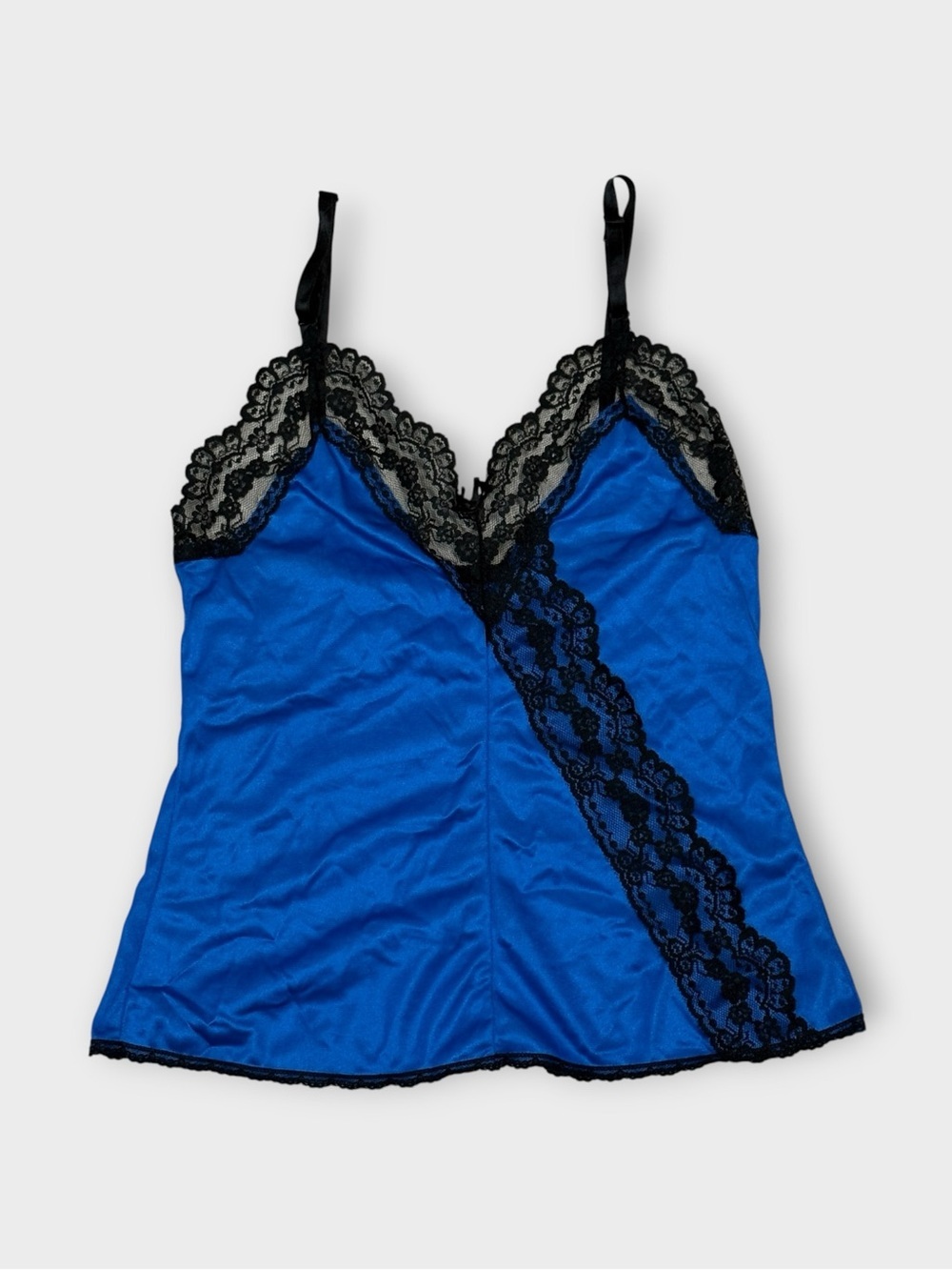 NWOT 80s Klein Blue Satin Lace Trim Camisole